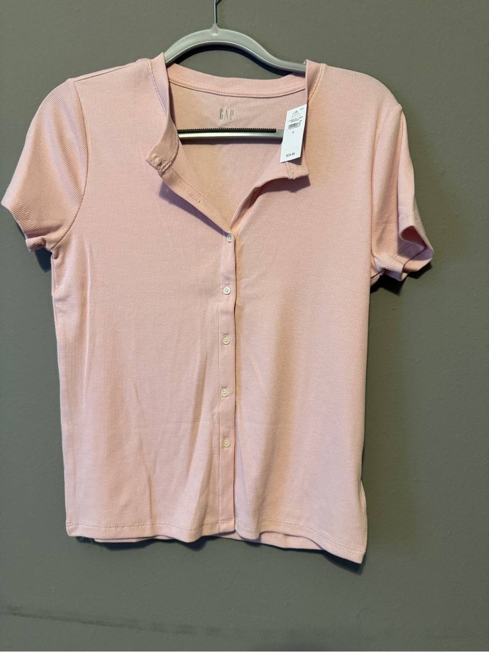 GAP Pale Pink Short Sleeve Button-Front Top